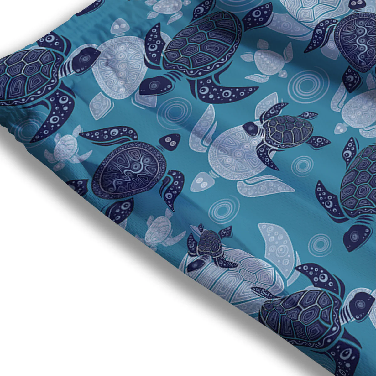 Turtle Blue And White Print Pattern Mesh Shorts - Image 3