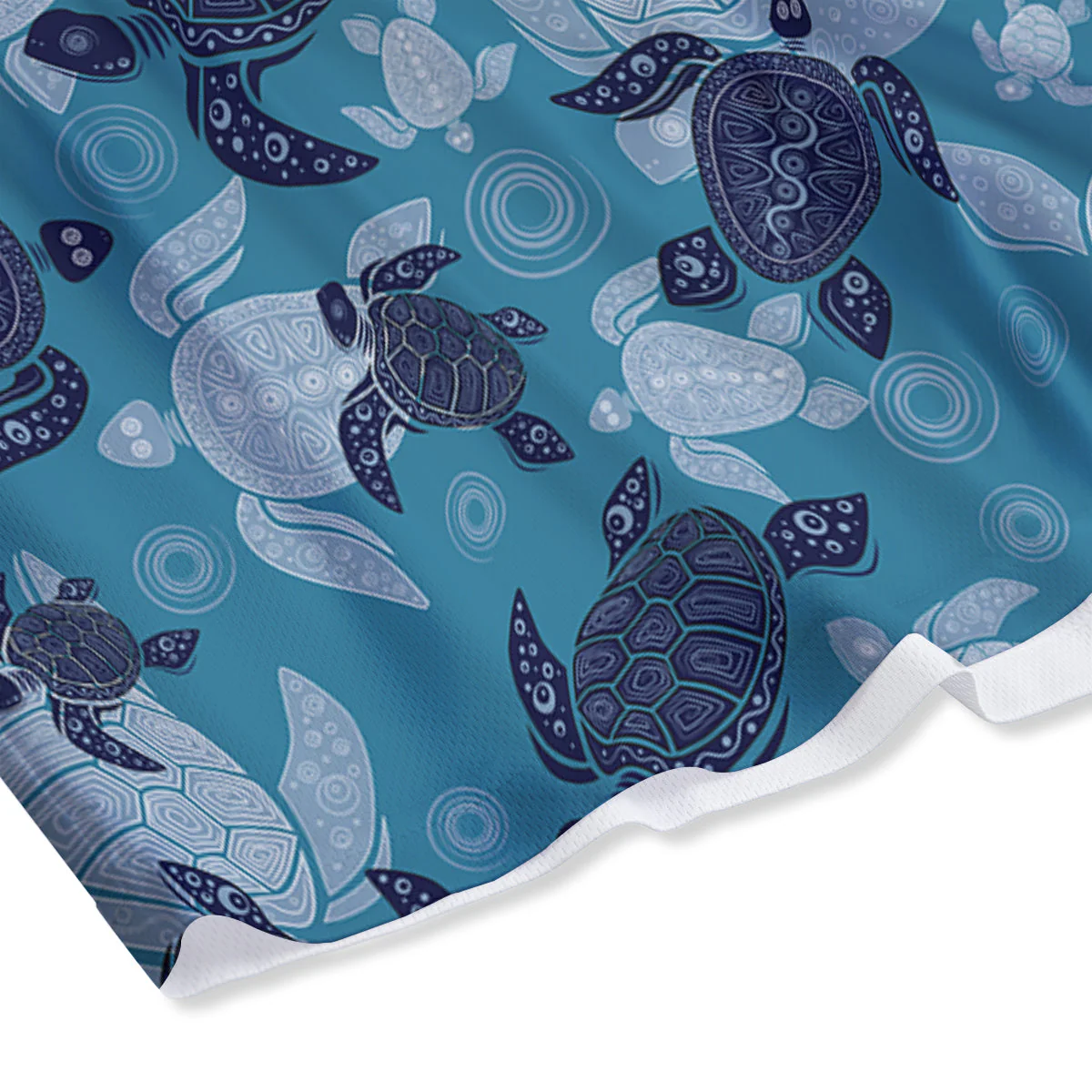 Turtle Blue And White Print Pattern Mesh Shorts - Image 4