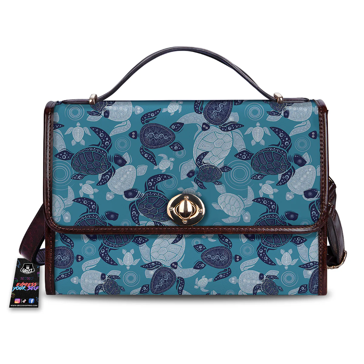 Turtle Blue And White Print Pattern Women's Satchel Bag