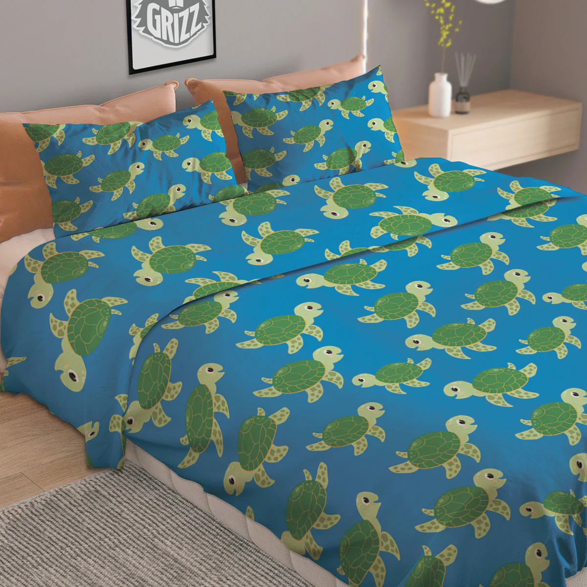 Turtle Cartoon Print Pattern Duvet Cover Bedding Set - Image 2