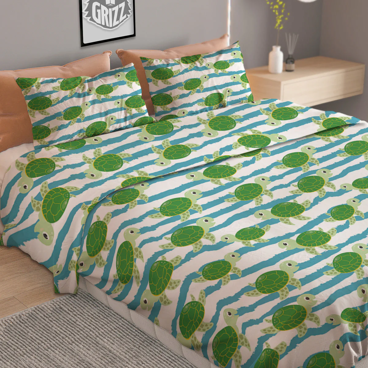 Turtle Cute Sea Print Pattern Duvet Cover Bedding Set - Image 2