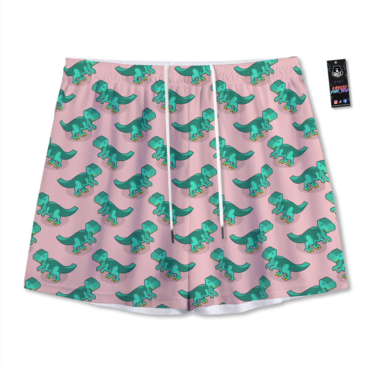Tyrannosaurus Isometric Print Pattern Mesh Shorts
