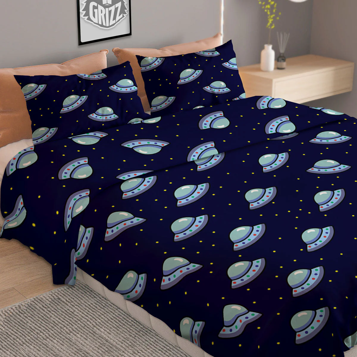 UFO Galaxy Print Pattern Duvet Cover Bedding Set - Image 2