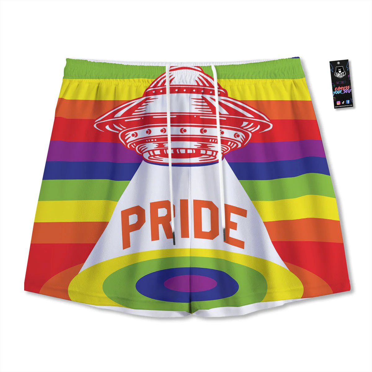 UFO LGBT Pride Rainbow Print Mesh Shorts