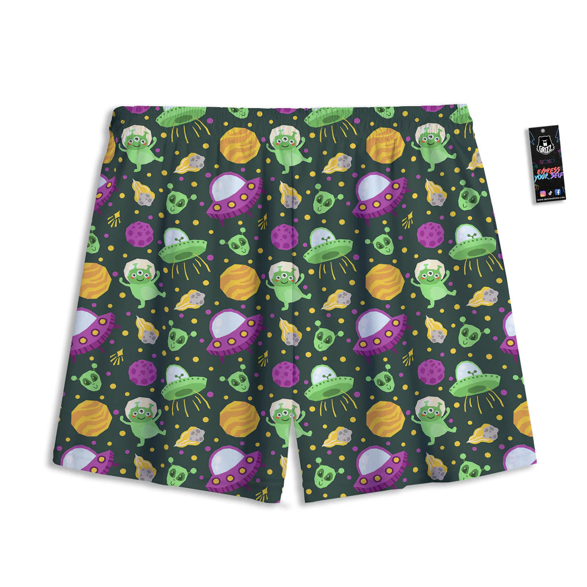 UFO Little Green Alien Print Pattern Mesh Shorts - Image 2