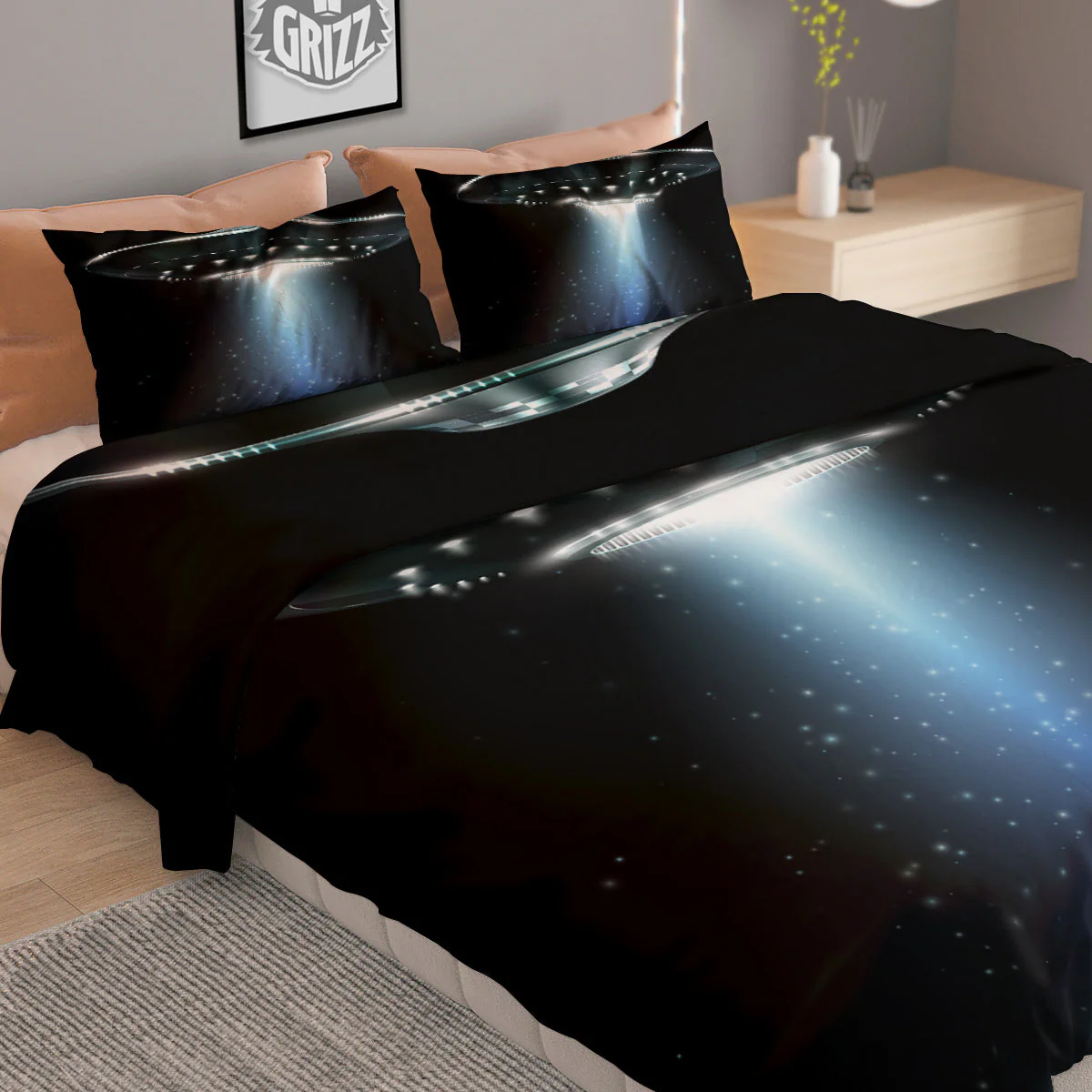 UFO Night Dark Print Duvet Cover Bedding Set - Image 2
