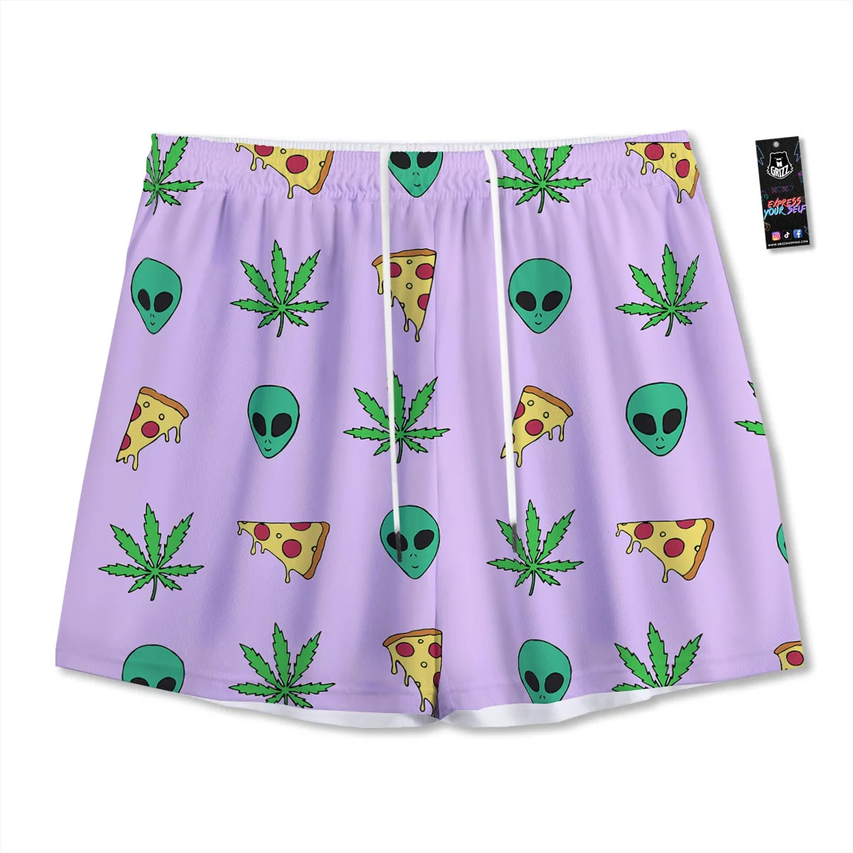 Ufo Pizza Trippy Print Pattern Mesh Shorts