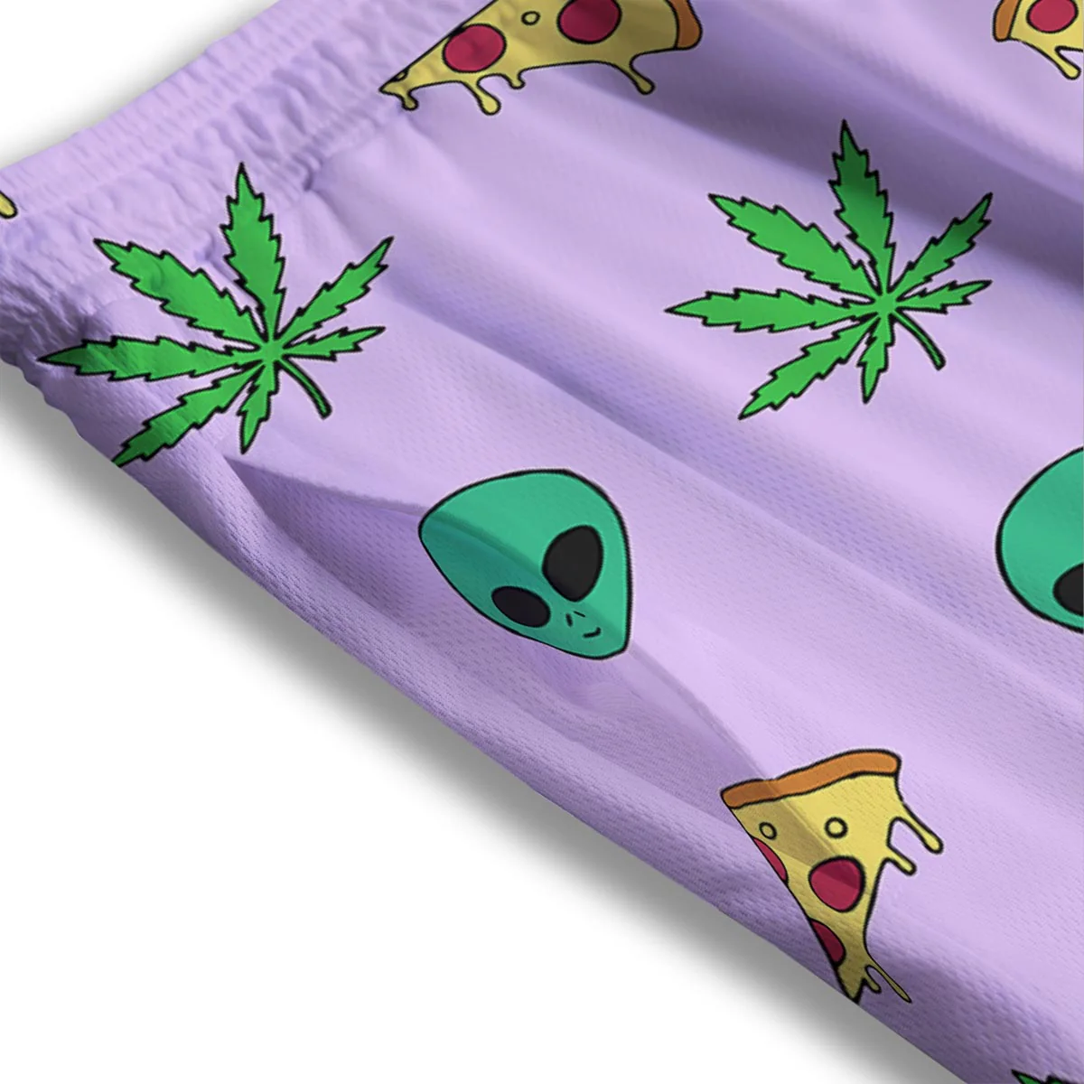Ufo Pizza Trippy Print Pattern Mesh Shorts - Image 3