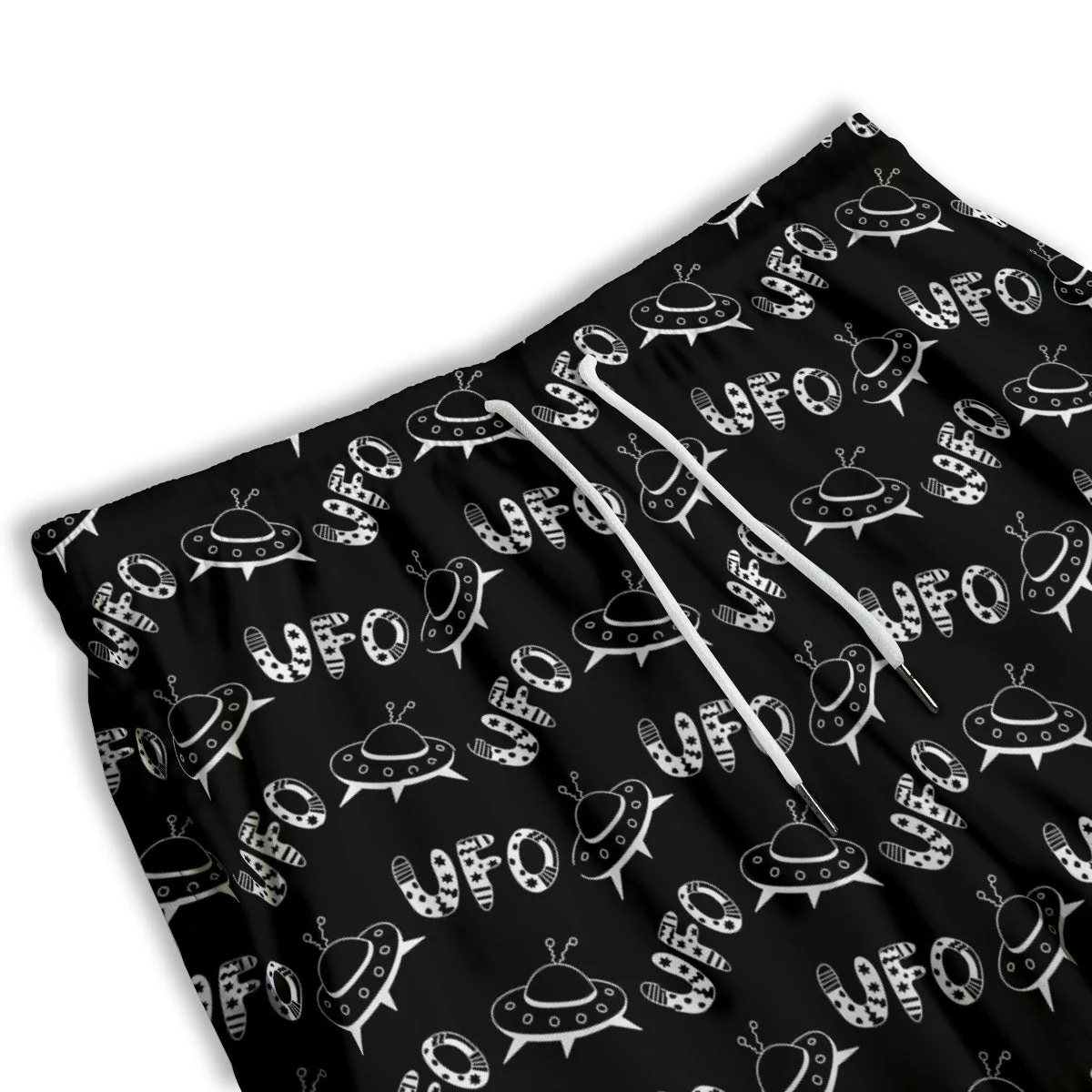 UFO White And Black Print Pattern Men's Athletic Shorts - Image 3