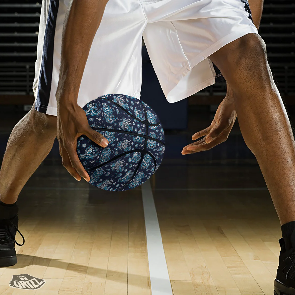Underwater Blue Tattoo Print Pattern Basketball - Image 3