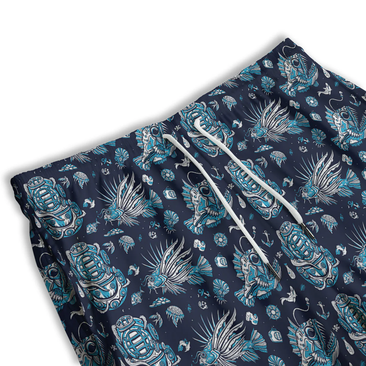 Underwater Blue Tattoo Print Pattern Men's Athletic Shorts - Image 3