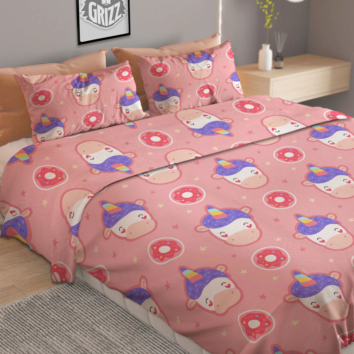 Unicorn Donut Pink Girly Print Pattern Duvet Cover Bedding Set - Image 2