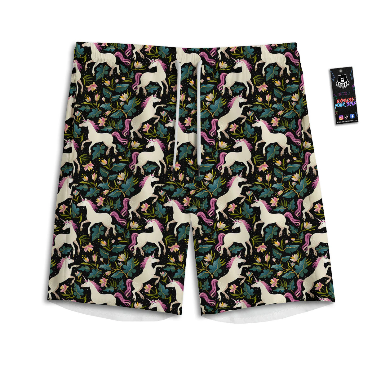 Unicorn Floral Print Pattern Men's Athletic Shorts