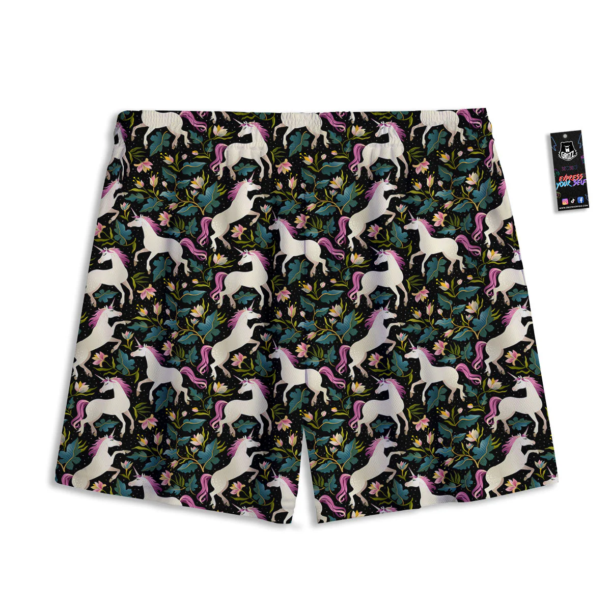 Unicorn Floral Print Pattern Mesh Shorts - Image 2