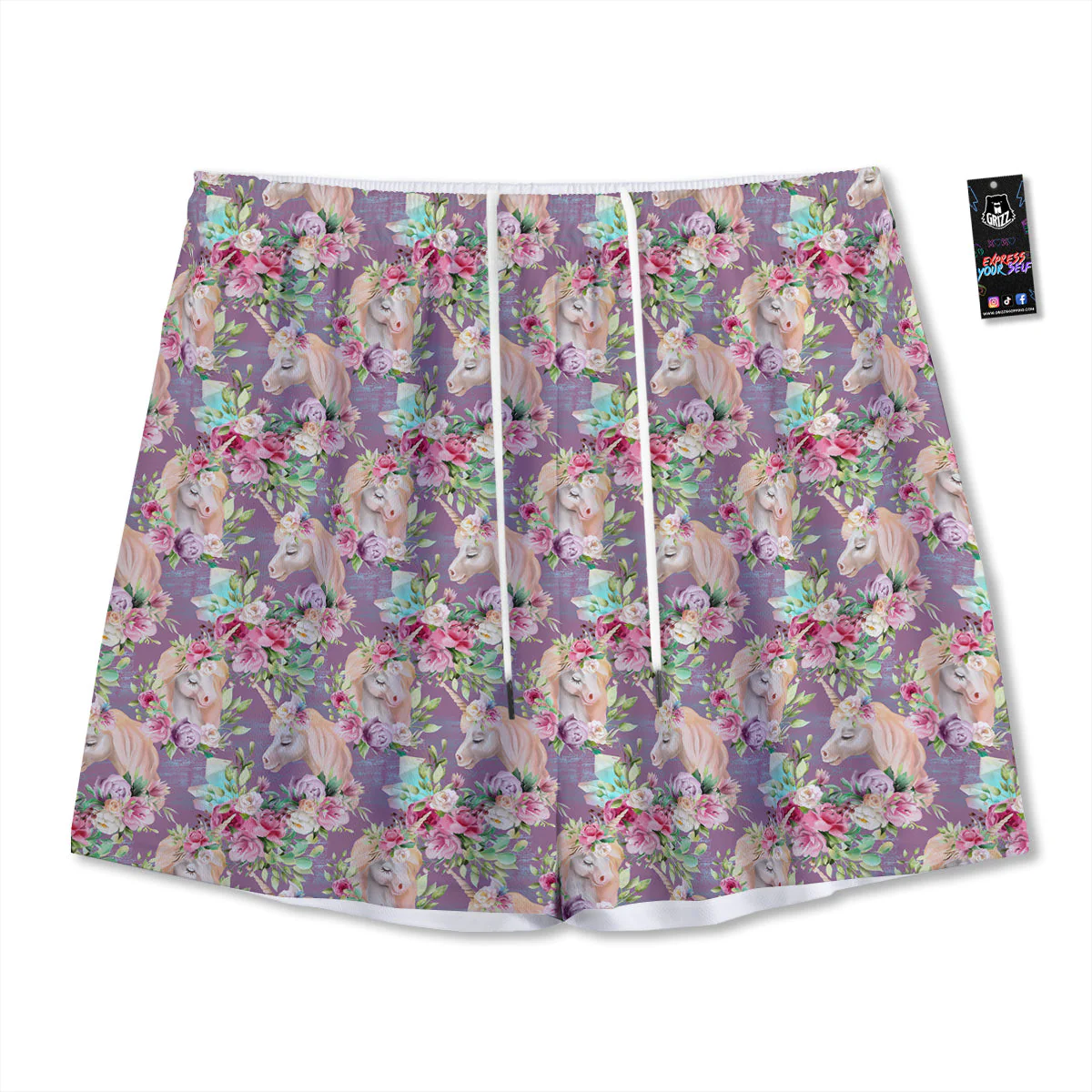Unicorn Magic Floral Print Pattern Mesh Shorts