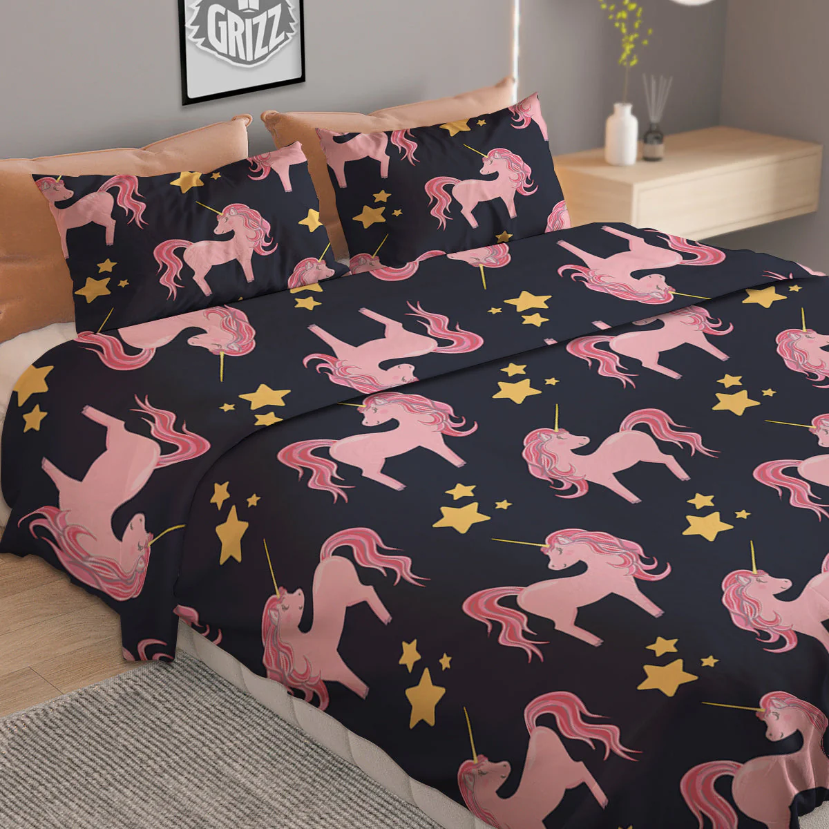 Unicorn Night Star Print Pattern Duvet Cover Bedding Set - Image 2