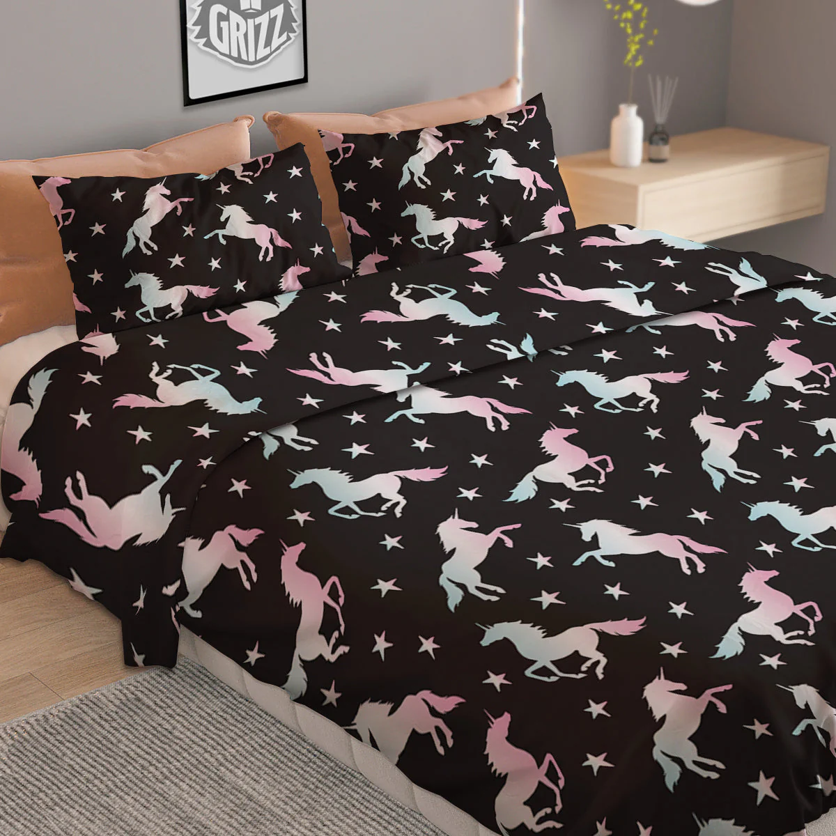 Unicorn Night Winged Print Pattern Duvet Cover Bedding Set - Image 2