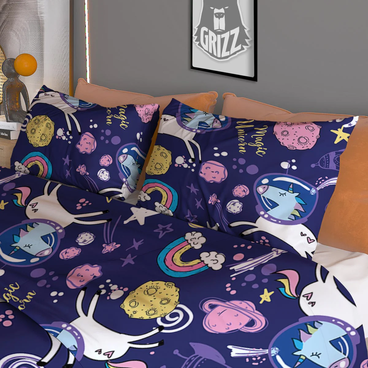 Unicorn Space Astronaut Print Pattern Duvet Cover Bedding Set - Image 3