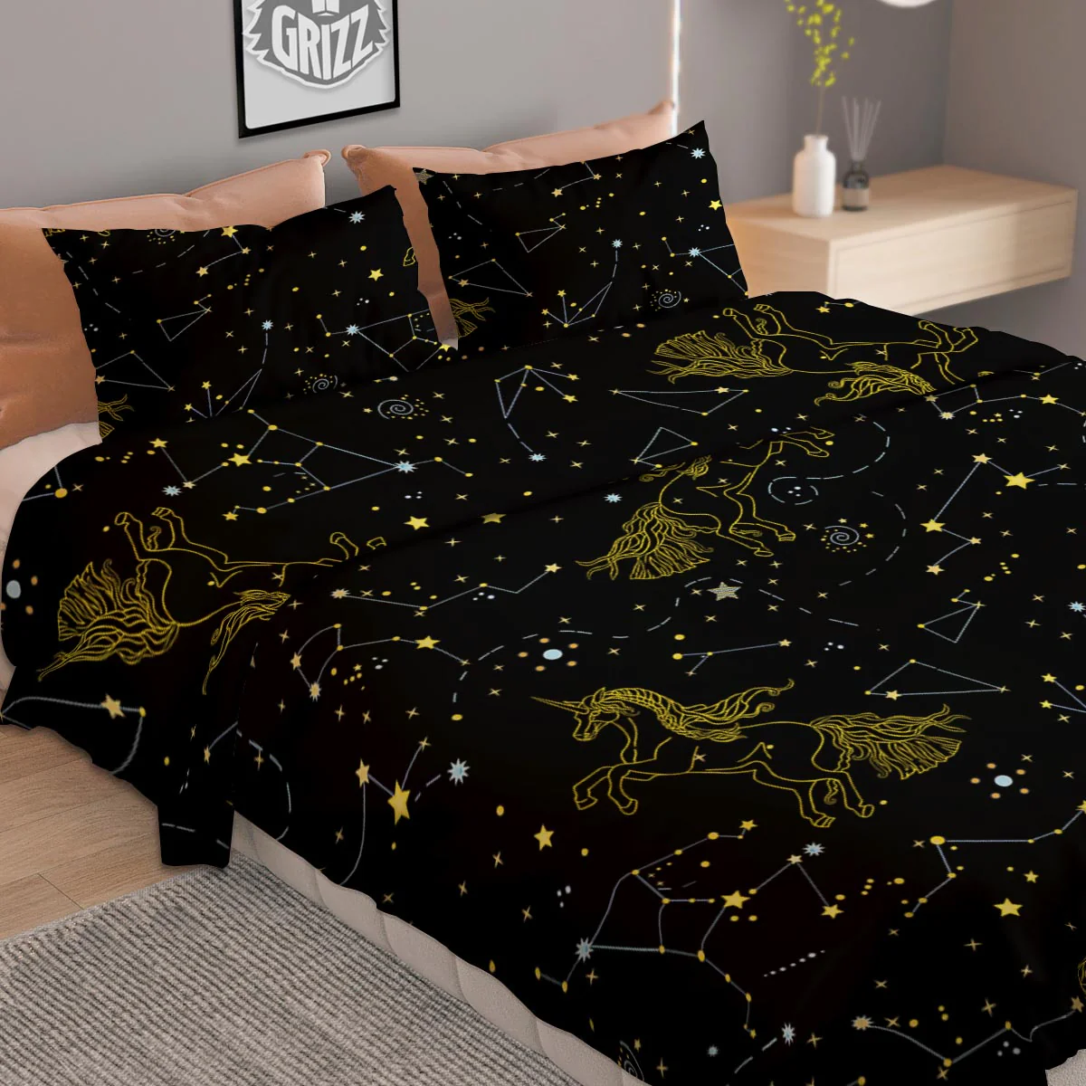 Unicorn Star Space Print Pattern Duvet Cover Bedding Set - Image 2