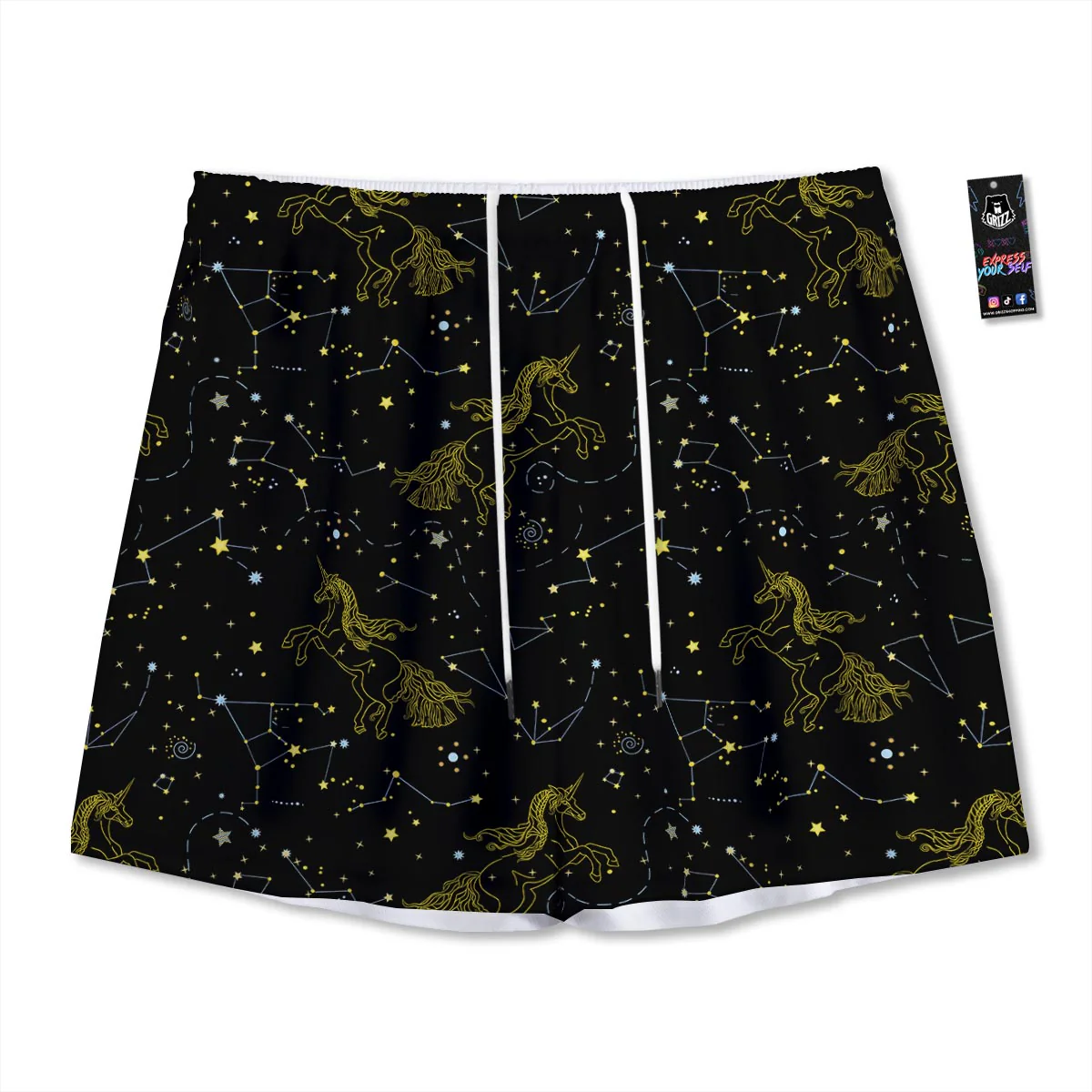 Unicorn Star Space Print Pattern Mesh Shorts