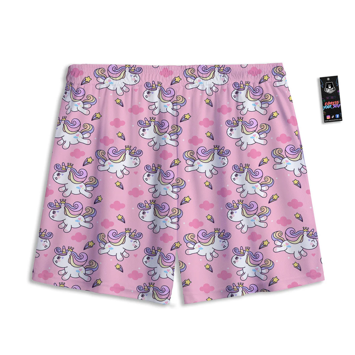 Unicorn White Girly Print Pattern Mesh Shorts - Image 2