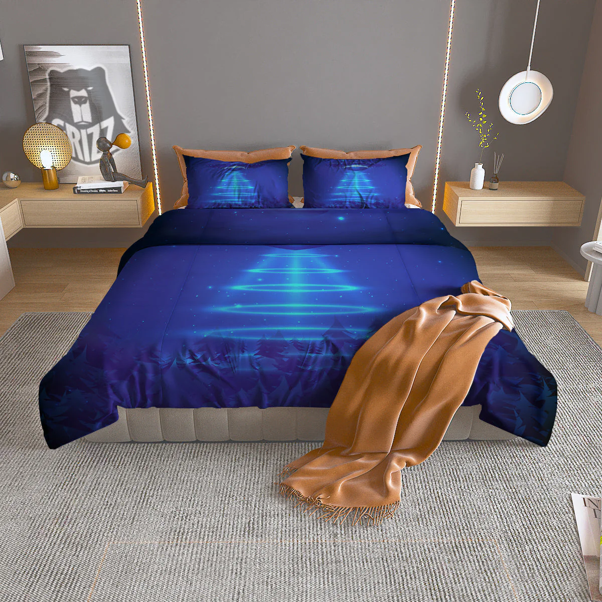 Unidentified Flying Object Blue Print Duvet Cover Bedding Set