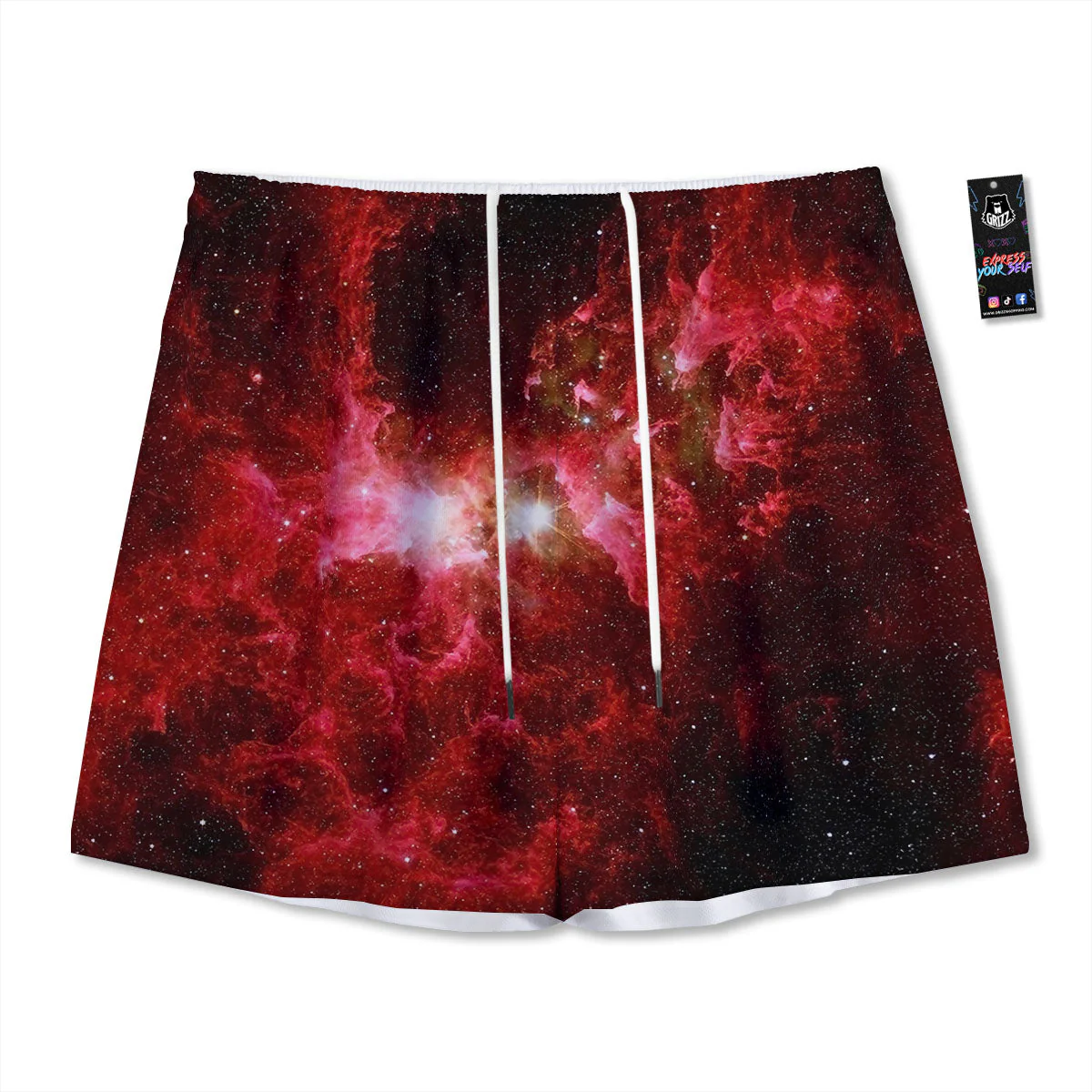 Universe Galaxy Space Red Stardust Print Mesh Shorts