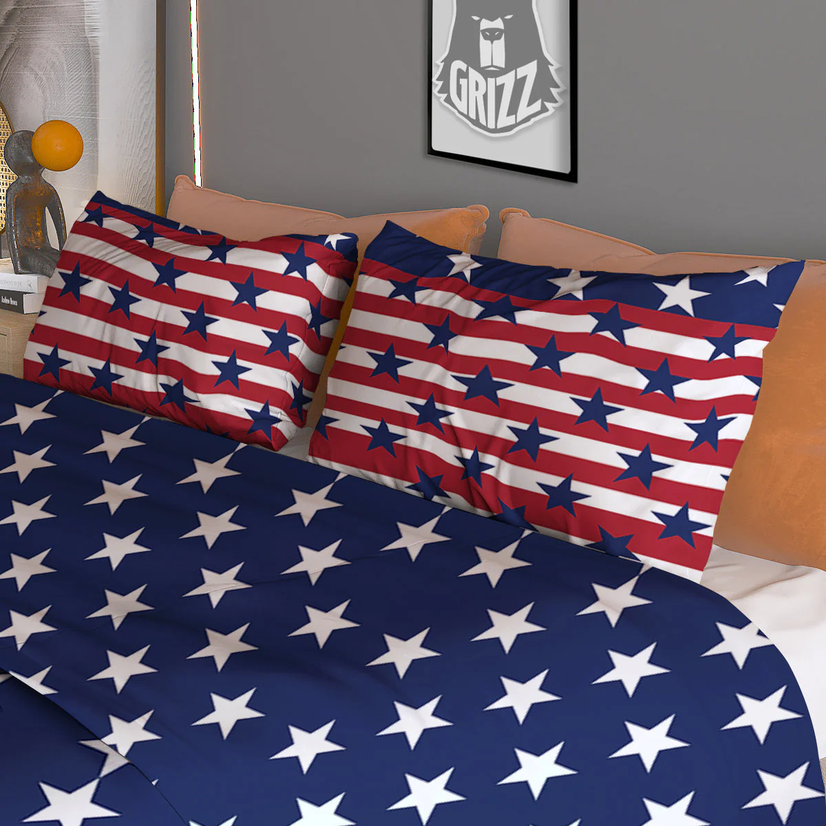 USA Blue And White Star Print Pattern Duvet Cover Bedding Set - Image 3