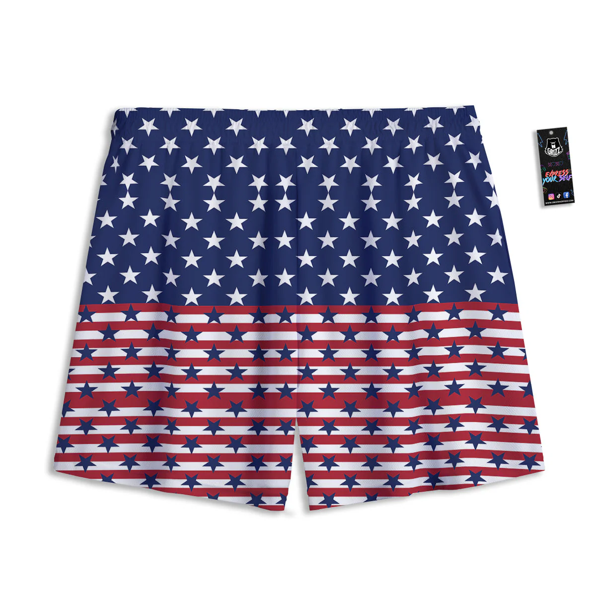 USA Blue And White Star Print Pattern Mesh Shorts - Image 2