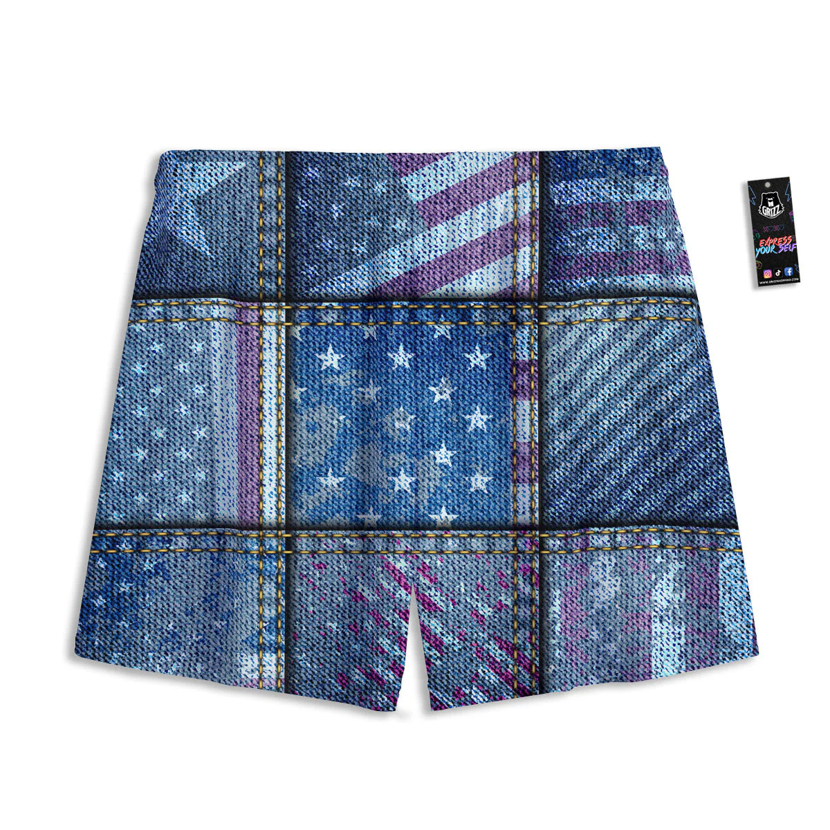 USA Denim Patchwork 4th of July Print Mesh Shorts - Image 2