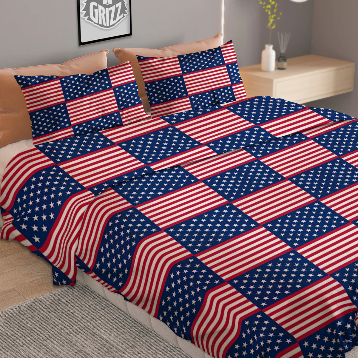 USA Flag 4th of July Print Pattern Duvet Cover Bedding Set - Image 2