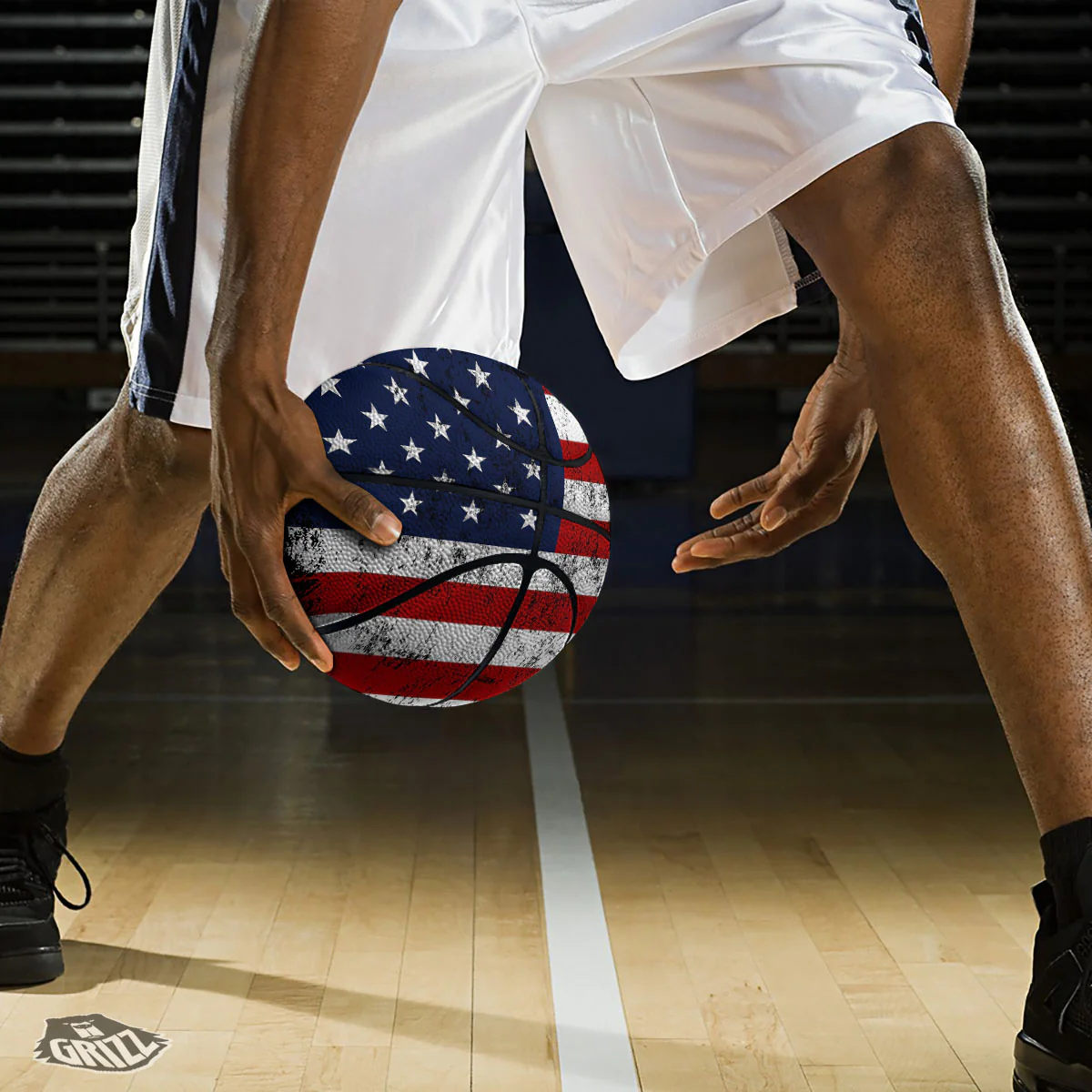 USA Flag Grunge Print Basketball - Image 3