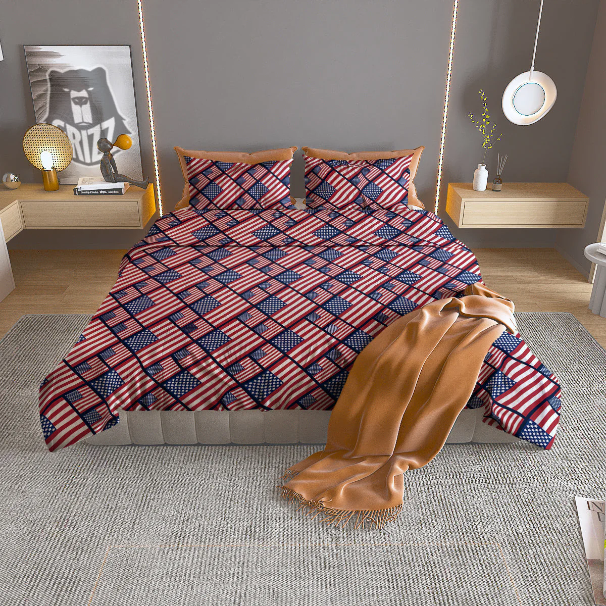 USA Flag Independence Day Print Pattern Duvet Cover Bedding Set