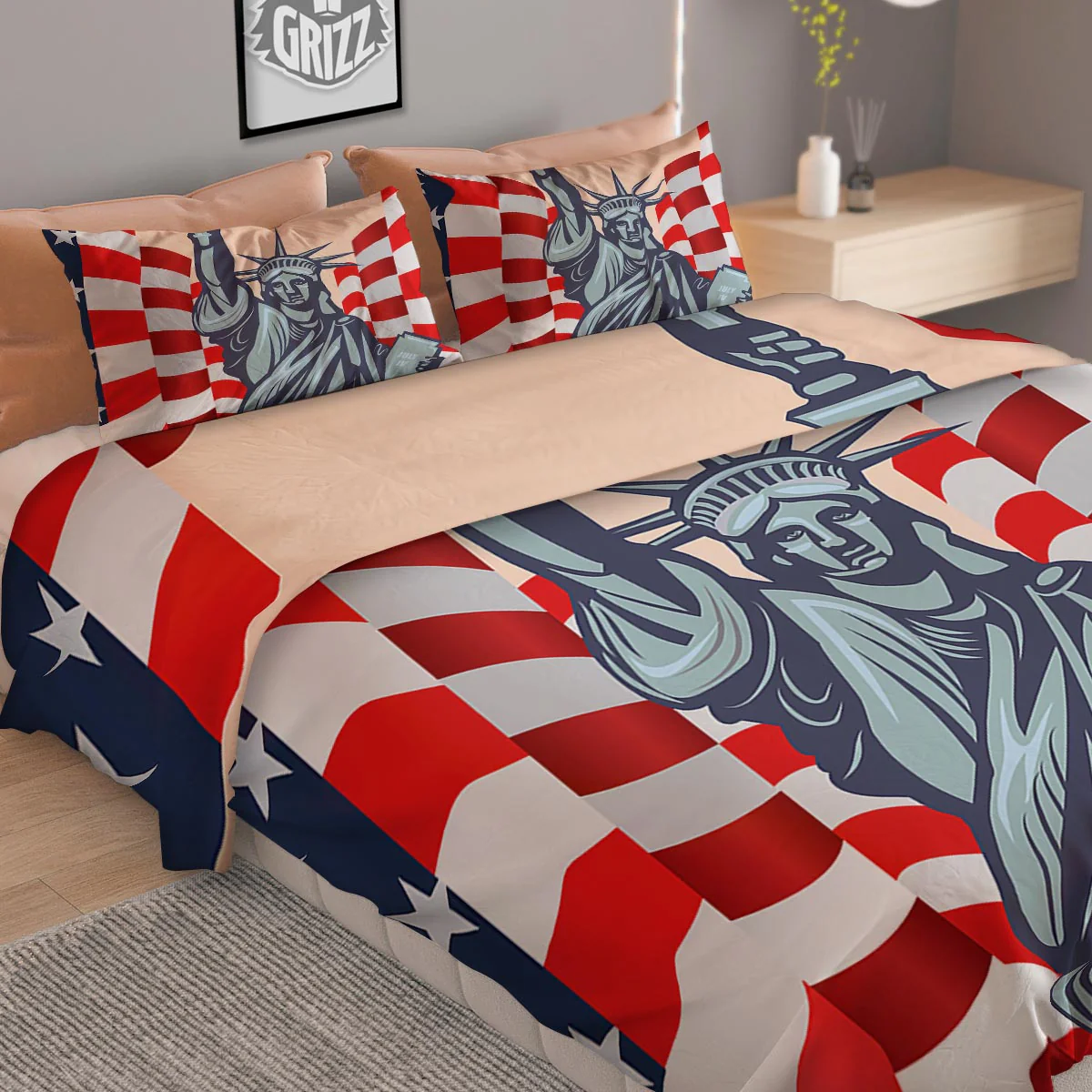 USA Flag Statue of Liberty Print Duvet Cover Bedding Set - Image 2