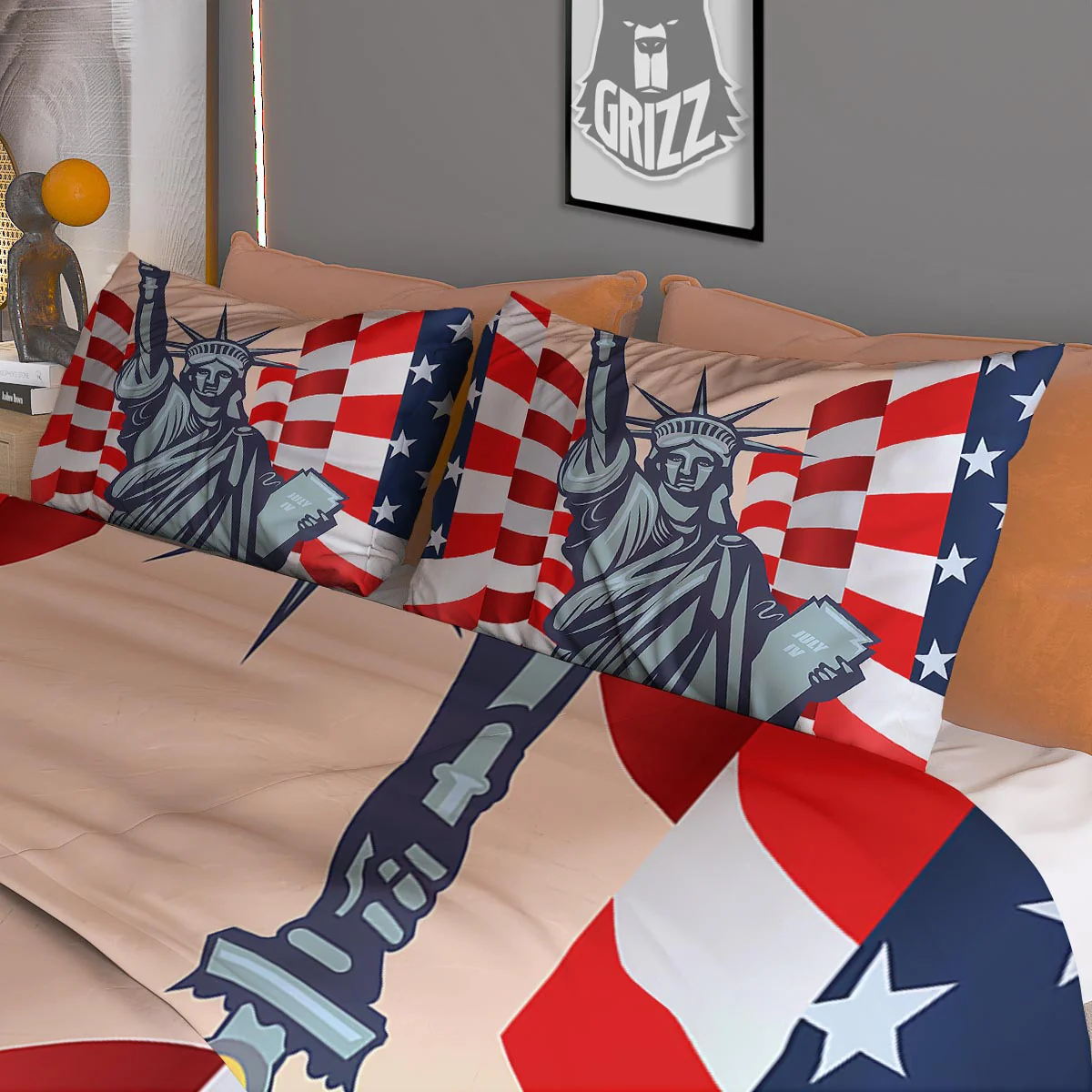 USA Flag Statue of Liberty Print Duvet Cover Bedding Set - Image 3