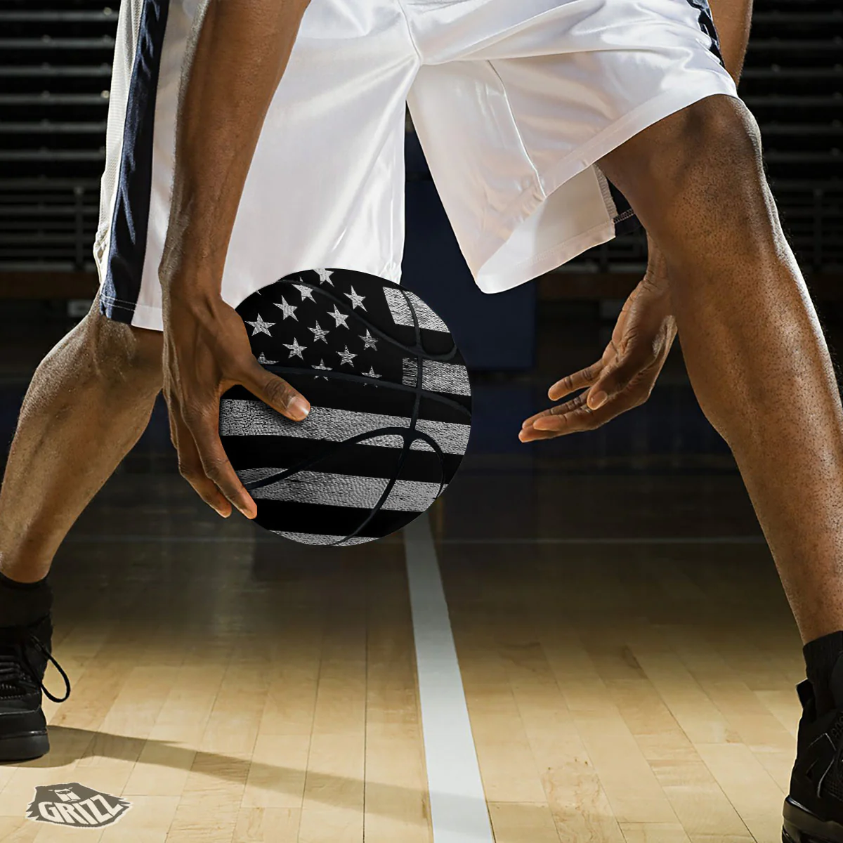 USA Flag White And Black Print Basketball - Image 3
