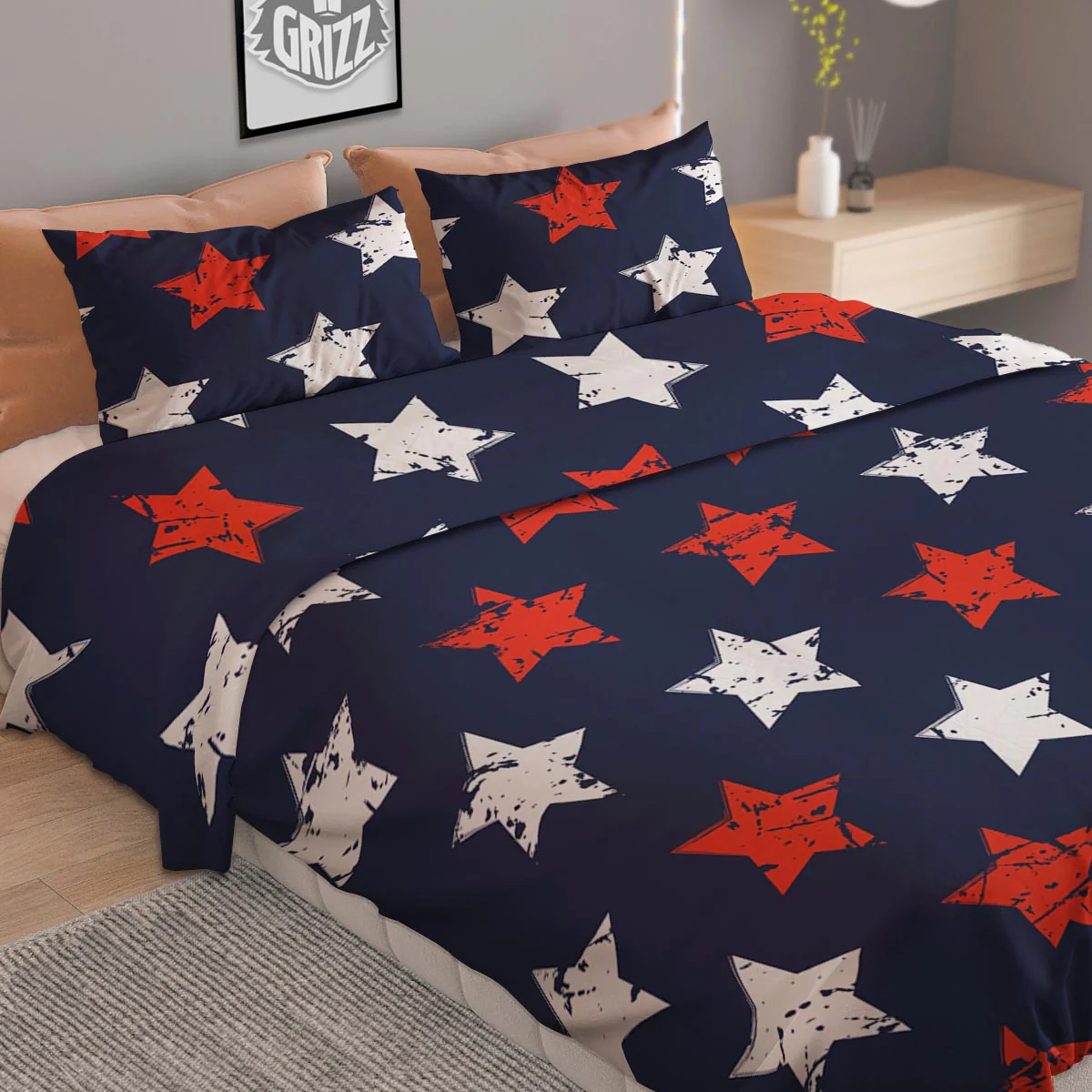 USA Star Blue And Red Print Pattern Duvet Cover Bedding Set - Image 2