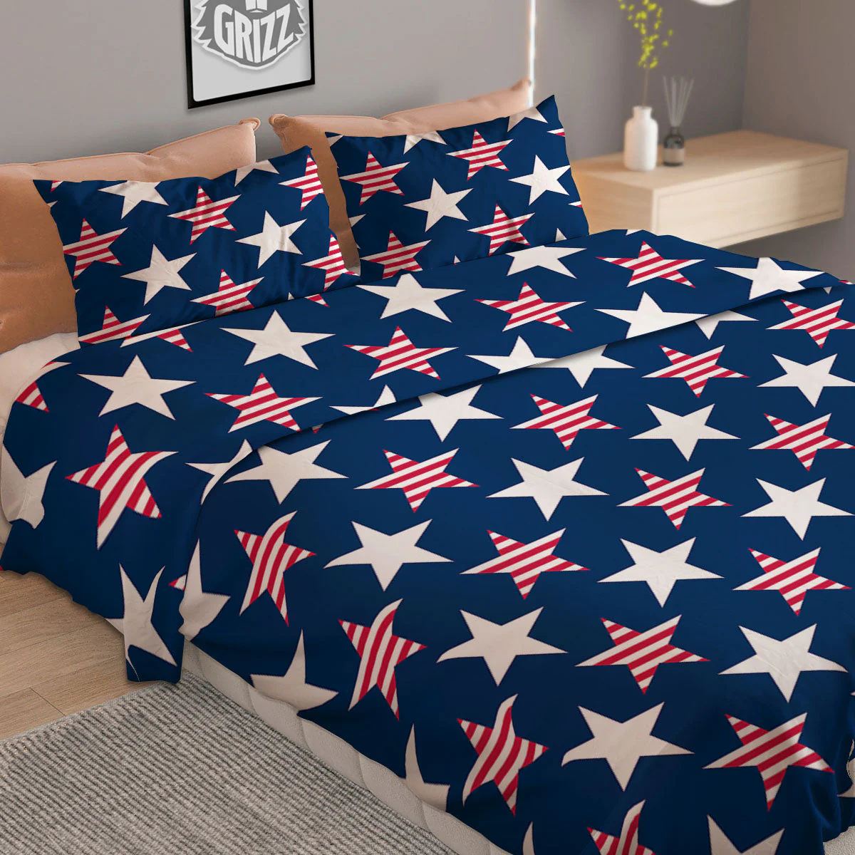 USA Star Fourth of July Print Pattern Duvet Cover Bedding Set - Image 2
