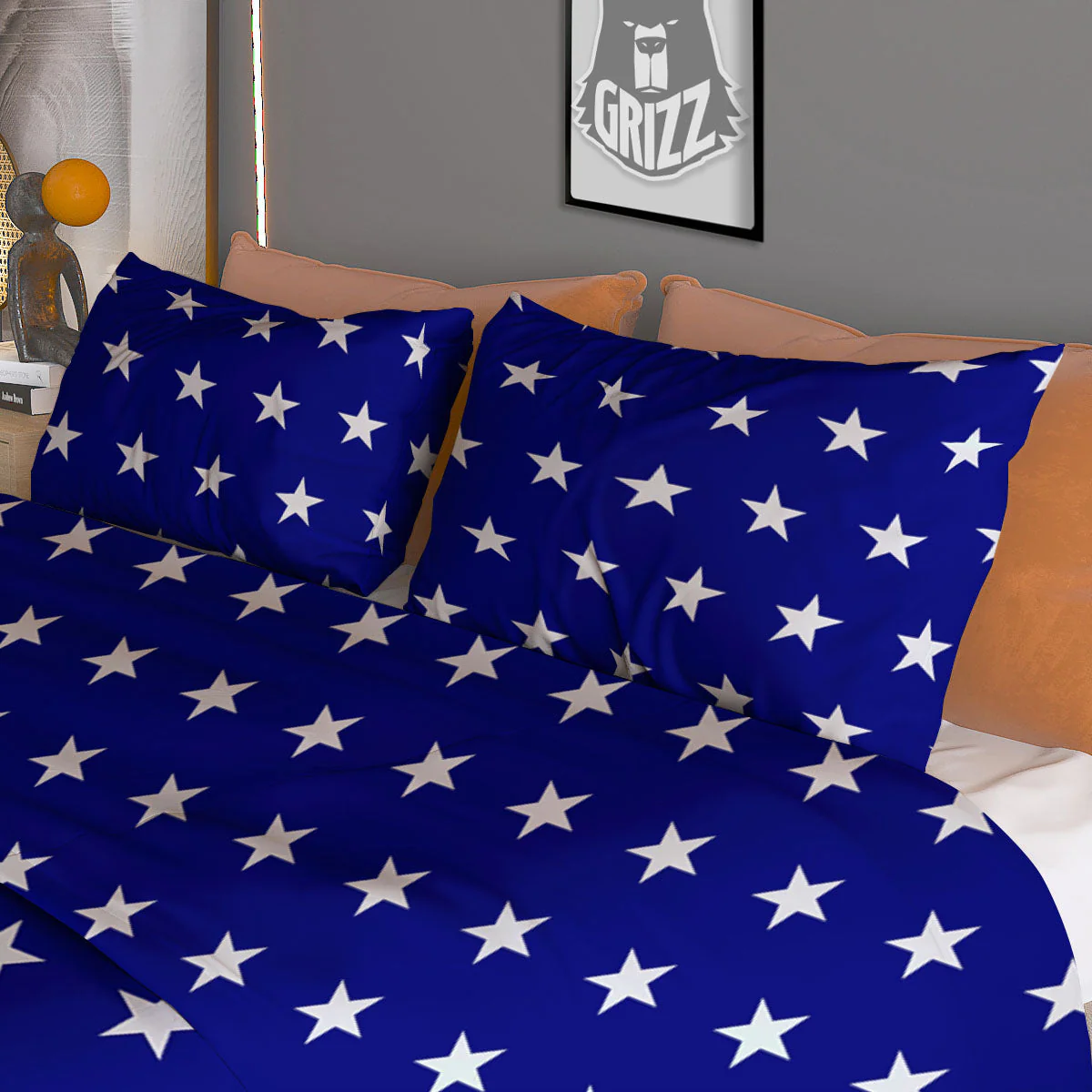 USA Star White And Blue Print Pattern Duvet Cover Bedding Set - Image 3