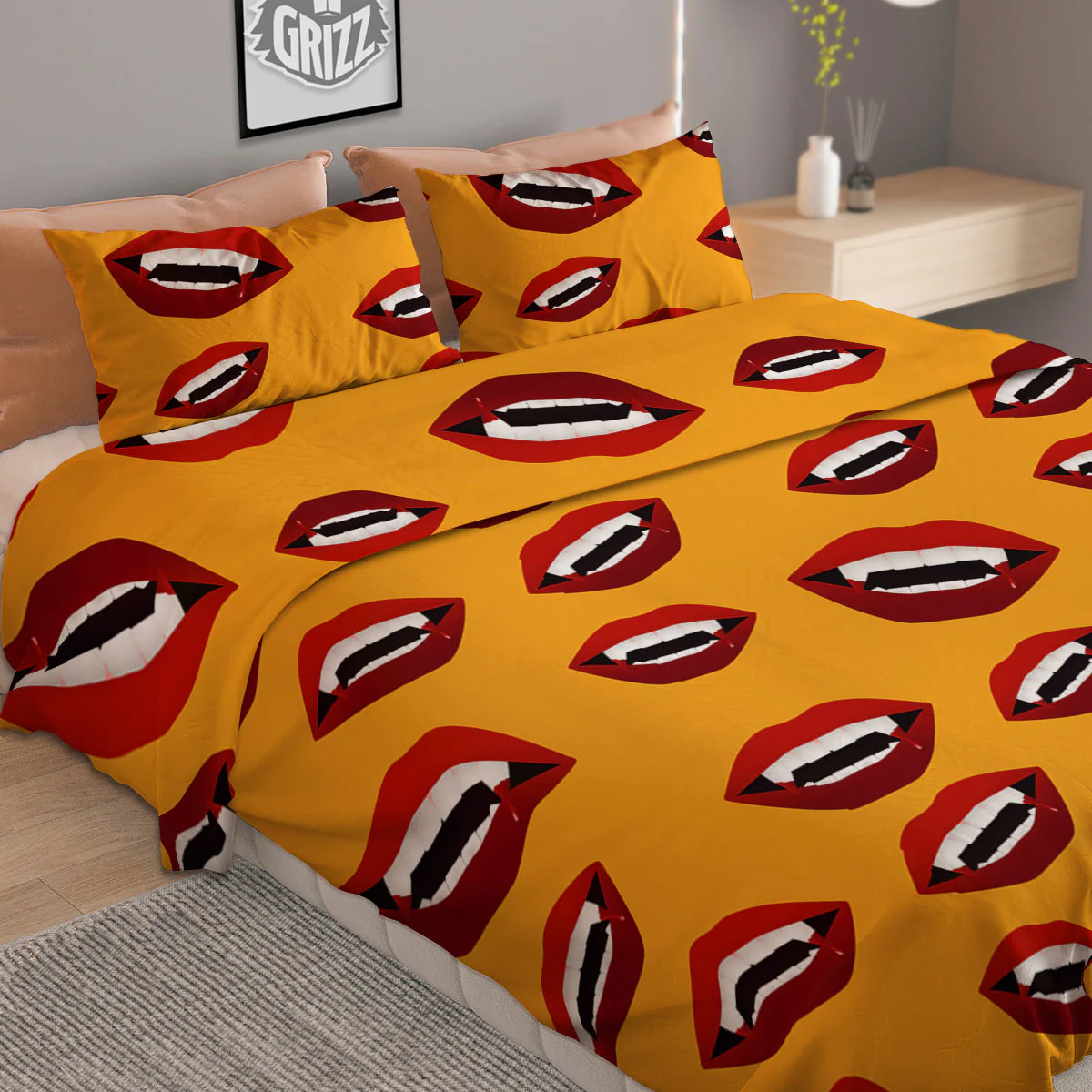 Vampire Lips Halloween Print Pattern Duvet Cover Bedding Set - Image 2