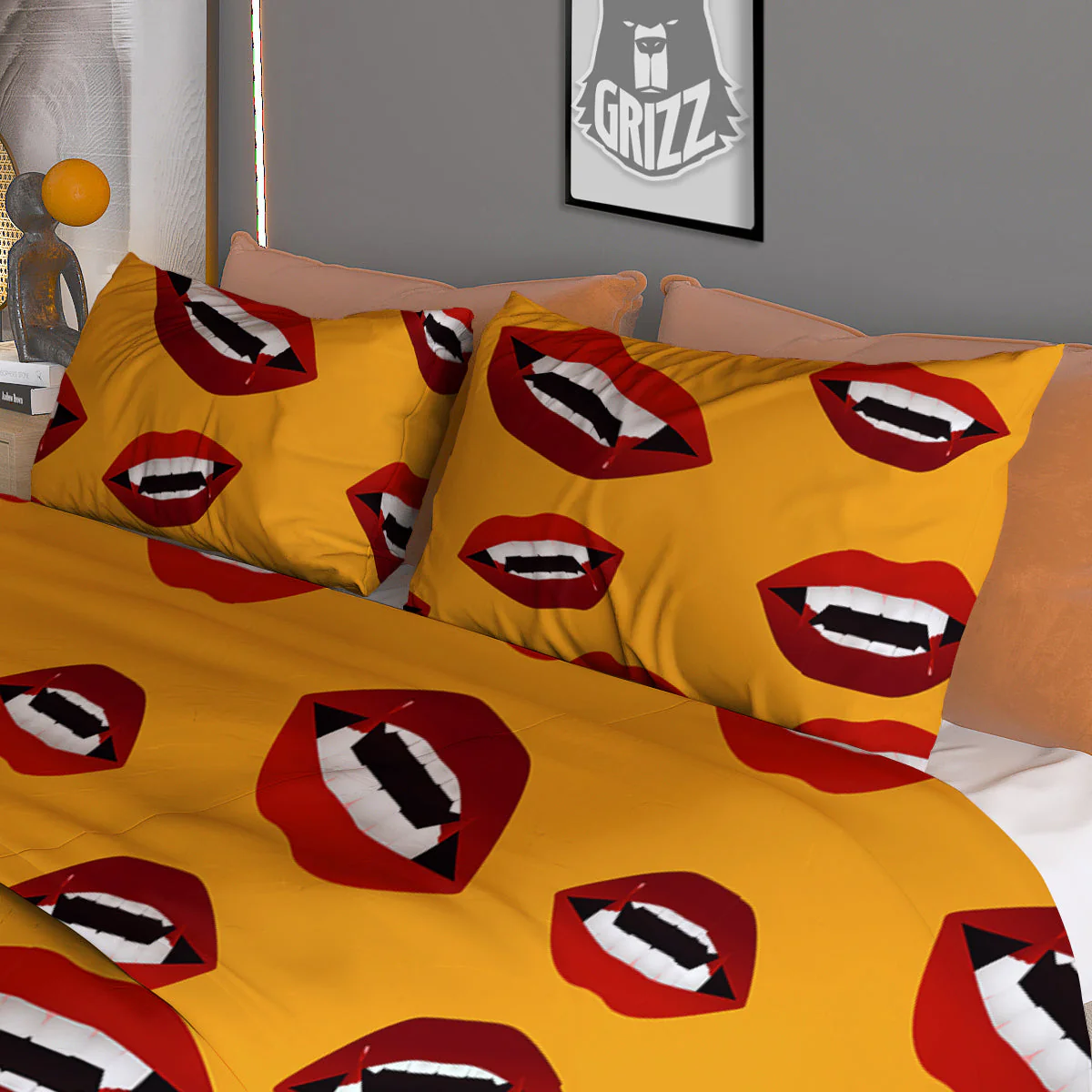 Vampire Lips Halloween Print Pattern Duvet Cover Bedding Set - Image 3
