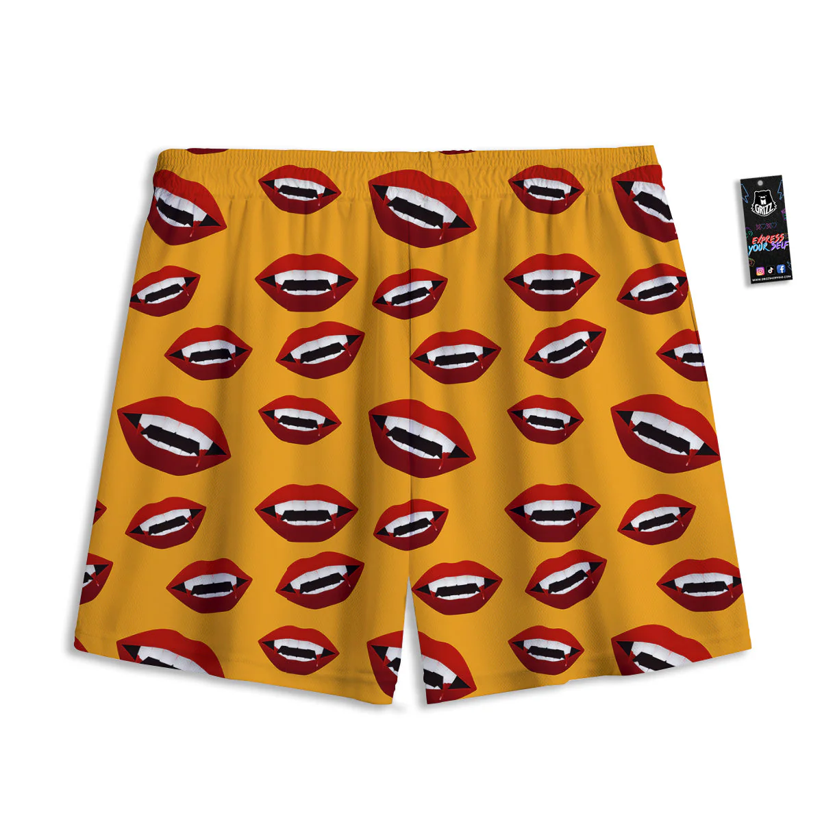 Vampire Lips Halloween Print Pattern Mesh Shorts - Image 2