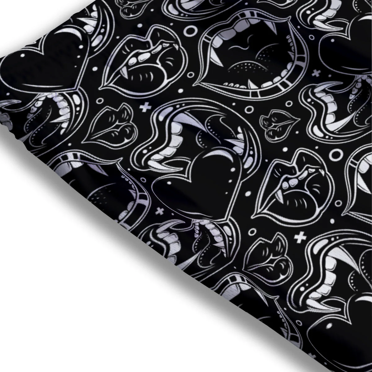Vampire Mouth Black and White Print Pattern Mesh Shorts - Image 3