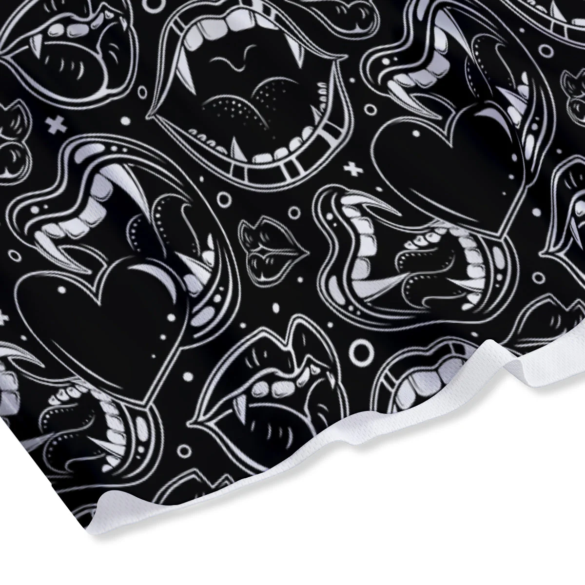 Vampire Mouth Black and White Print Pattern Mesh Shorts - Image 4