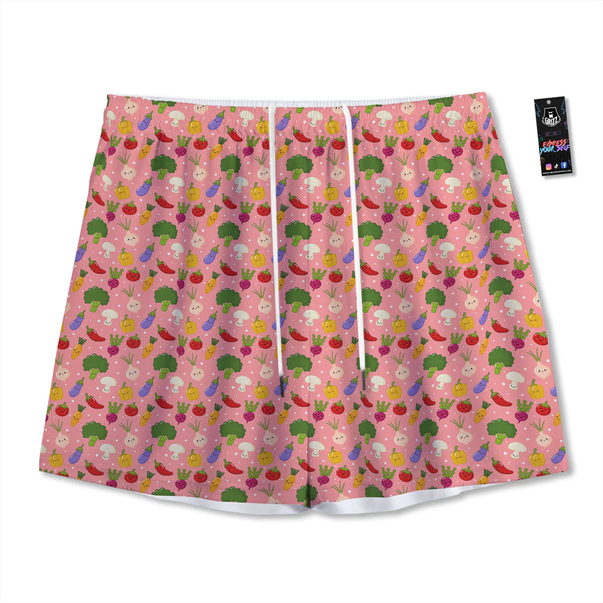 Vegan Cute Print Pattern Mesh Shorts