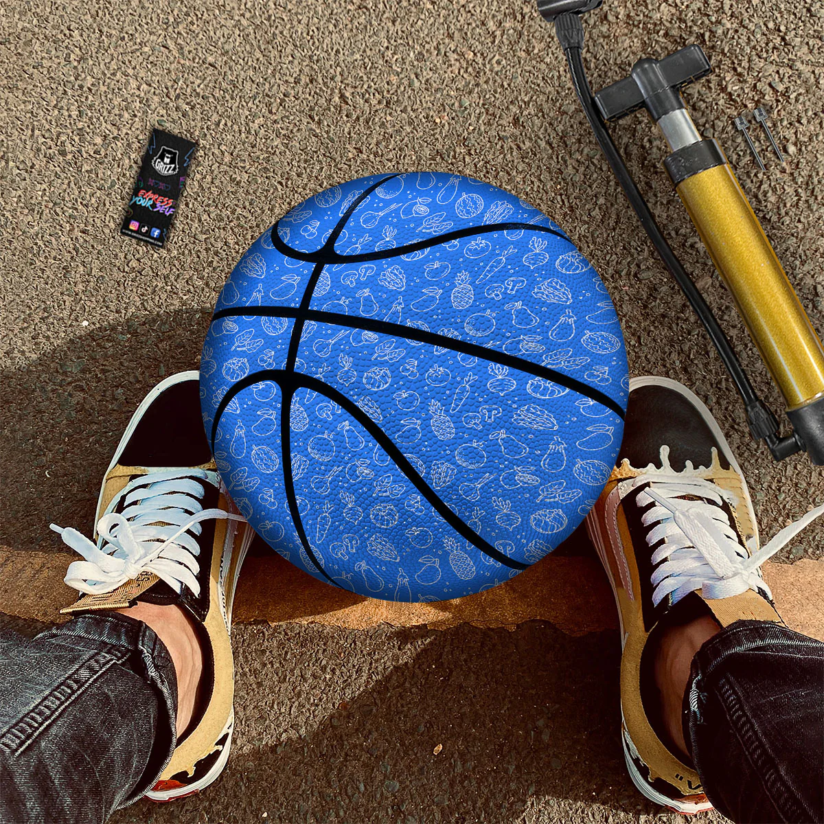 Vegan White And Blue Print Pattern Basketball - Image 3