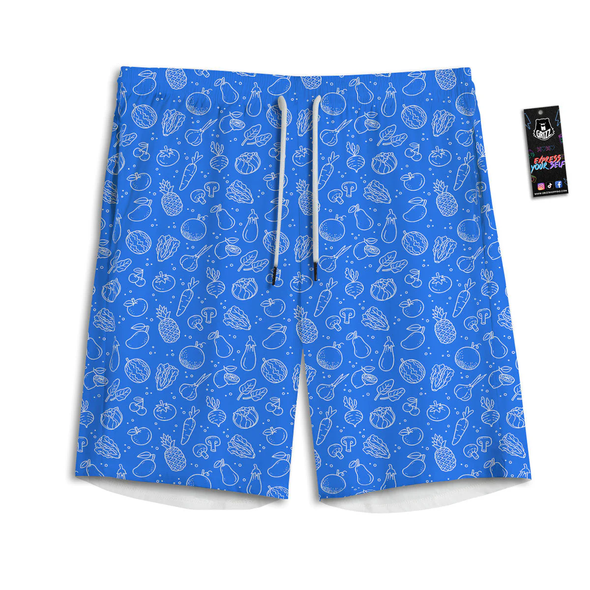 Vegan White And Blue Print Pattern Men's Athletic Shorts