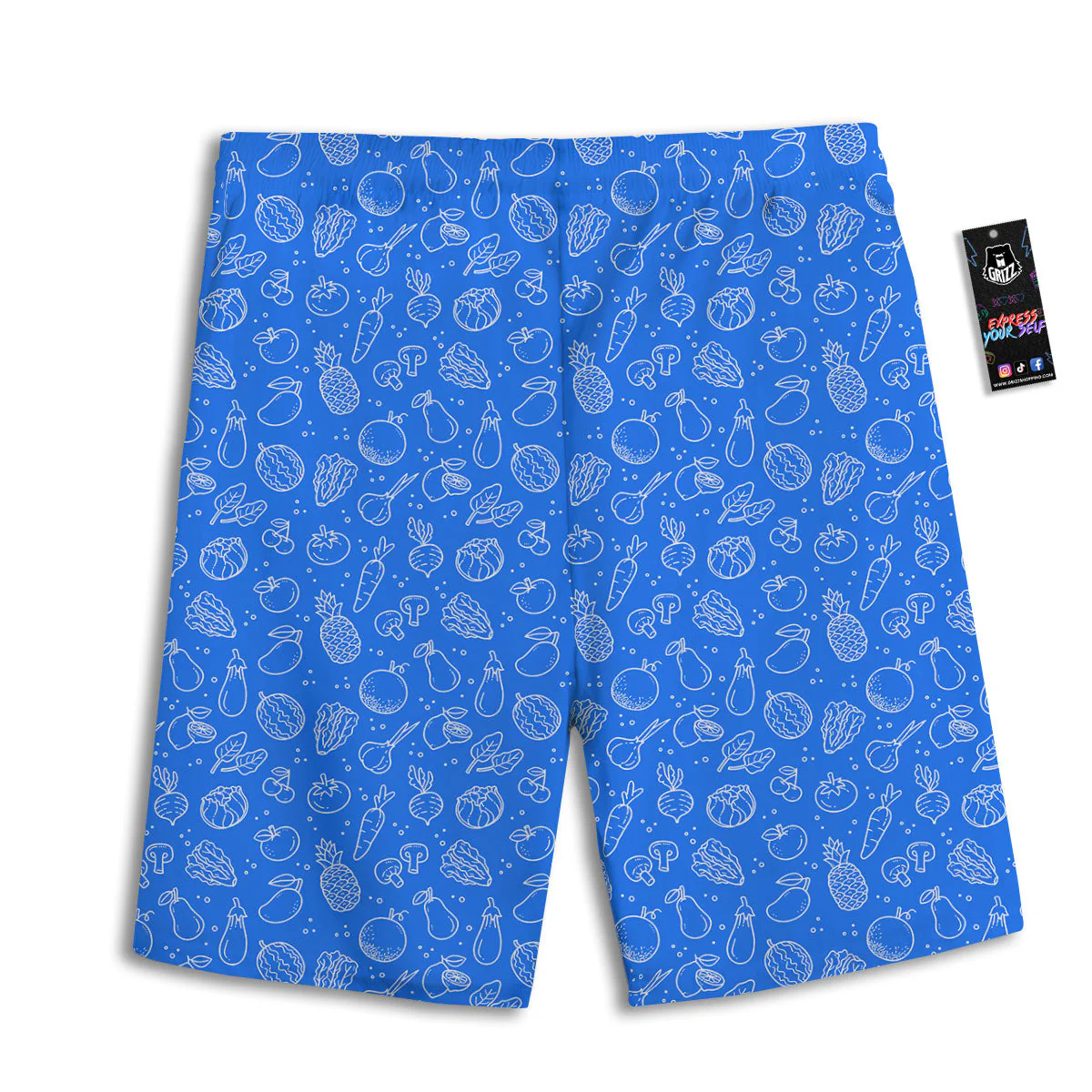 Vegan White And Blue Print Pattern Men's Athletic Shorts - Image 2