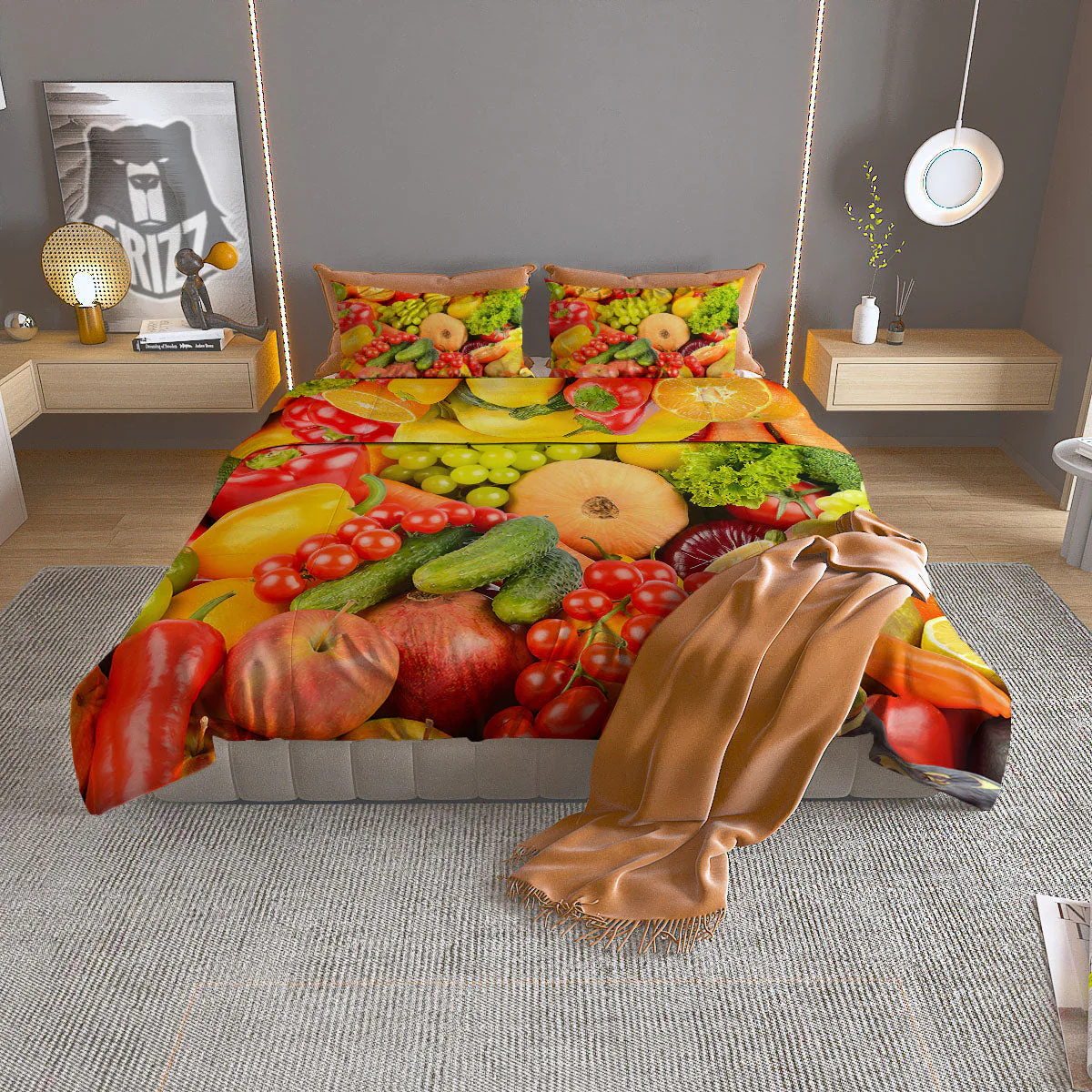 Vegetables And Fresh Fruits Print Duvet Cover Bedding Set