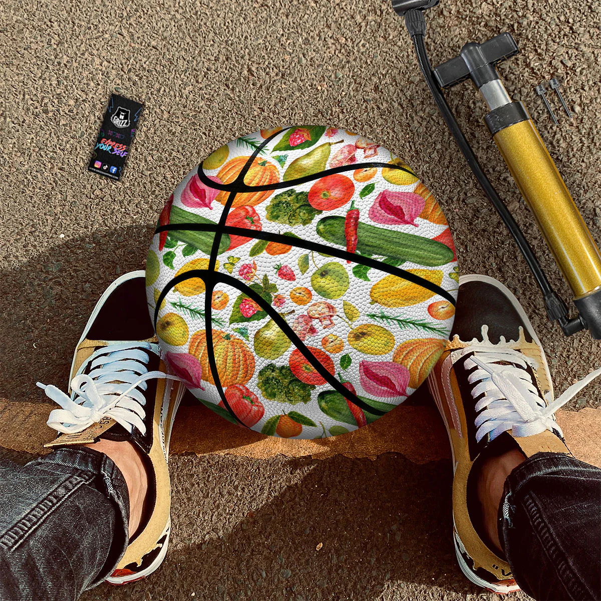 Vegetables And Vegan Fruits Print Pattern Basketball - Image 2